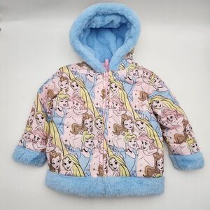 Disney Princess Print/Pink Plush Reversible Hooded‎ Jacket Girls size 2T NWOT